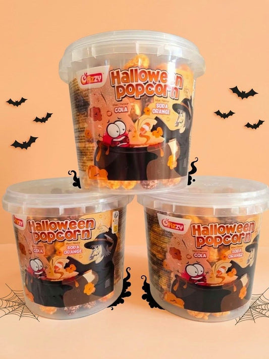 Halloween popcorn emmertje - cola en soda orange smaak