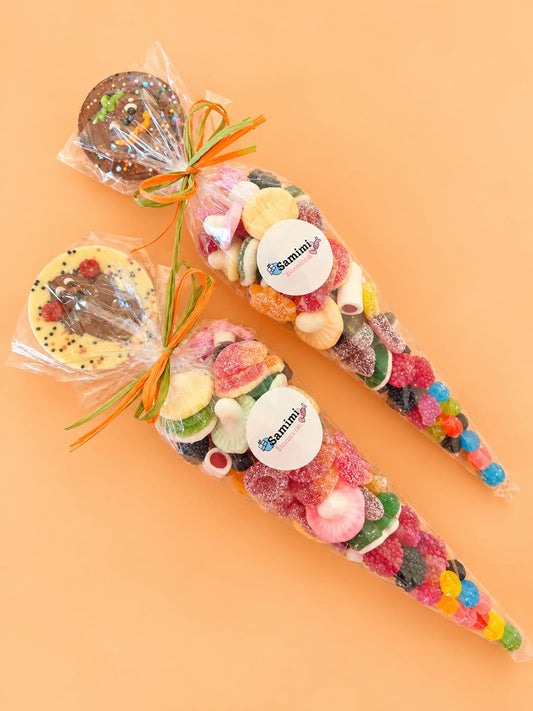 Halloween chocoladelolly met een zakje snoep