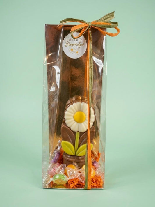 Chocolade bloem 'Je verdient een bloemetje' met snoepjes